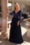 Nox Anabel Pleated A-line Gown with Applique and 3/4 Sleeves MF102