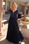 Nox Anabel Pleated A-line Gown with Applique and 3/4 Sleeves MF102