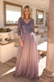 Nox Anabel A-line Gown with Sequin Bodice and 3/4 Sleeves MF103