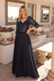 Nox Anabel A-line Gown with Sequin Bodice and 3/4 Sleeves MF103