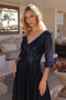 Nox Anabel A-line Gown with Sequin Bodice and 3/4 Sleeves MF100