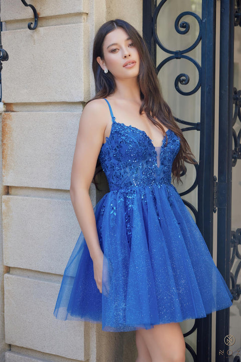 Sleeveless Short A-line Dress with Appliqué Detailing by Nox Anabel E902