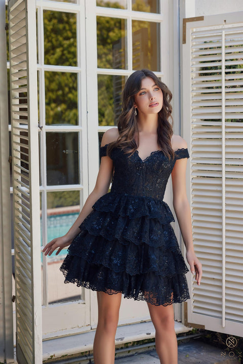 Tiered Off-Shoulder Short Dress by Nox Anabel R877