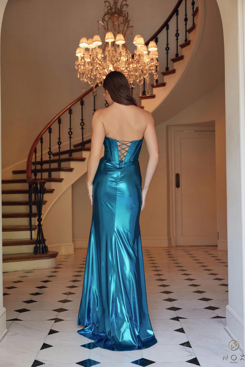 Nox Anabel T1499 Luxe Metallic Strapless Fitted Gown
