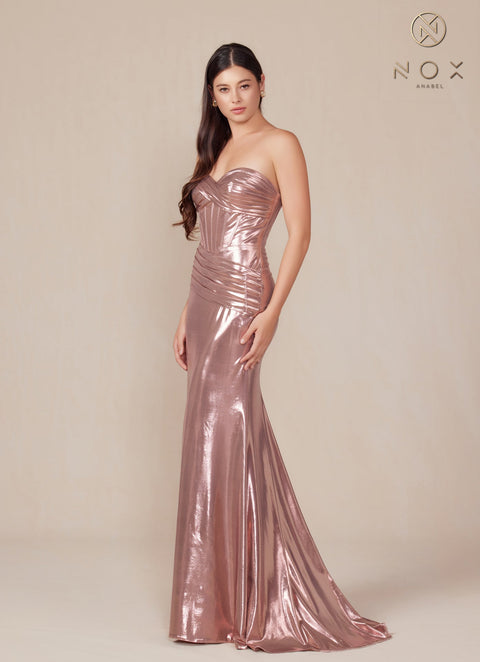 Nox Anabel T1499 Luxe Metallic Strapless Fitted Gown