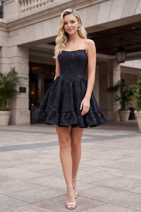 Nox Anabel A7019 Jacquard Short Strapless A-line Dress