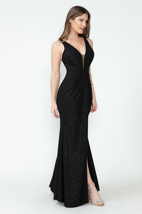 Long Formal Glitter Slit Prom Dress Lenovia 5308