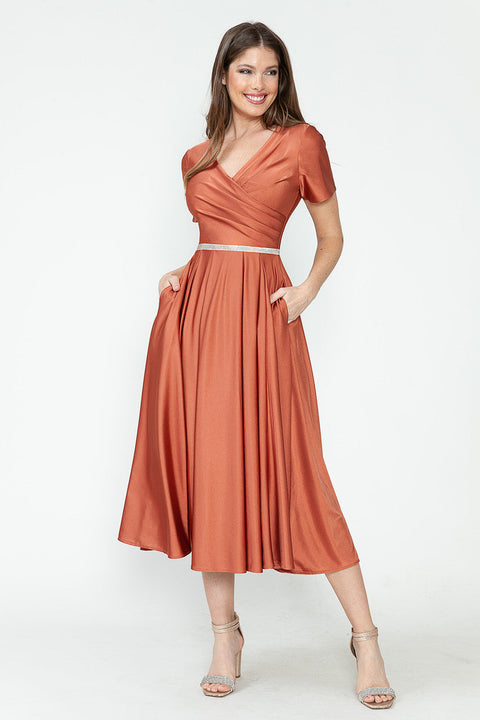 Tea Length Pleated Cocktail Dress Lenovia 5274