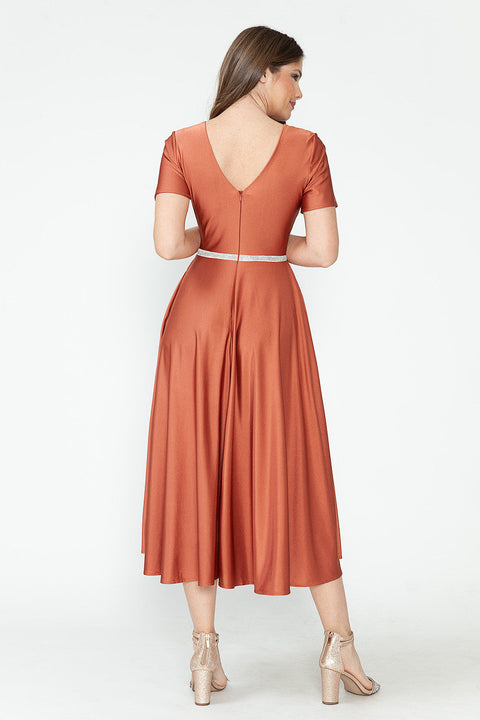 Tea Length Pleated Cocktail Dress Lenovia 5274