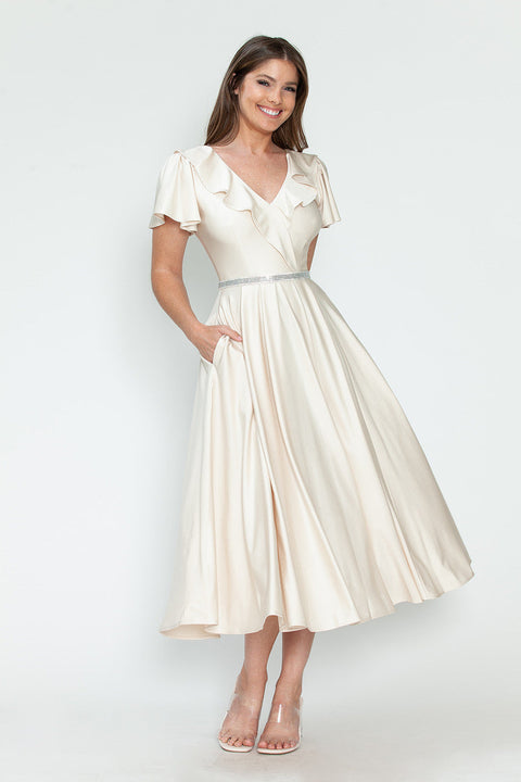 Short Ruffle Pleated Midi Cocktail Dress Lenovia 5295
