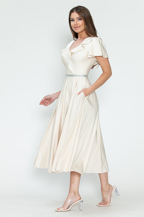Short Ruffle Pleated Midi Cocktail Dress Lenovia 5295