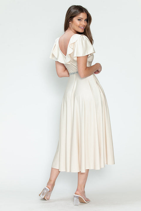 Short Ruffle Pleated Midi Cocktail Dress Lenovia 5295