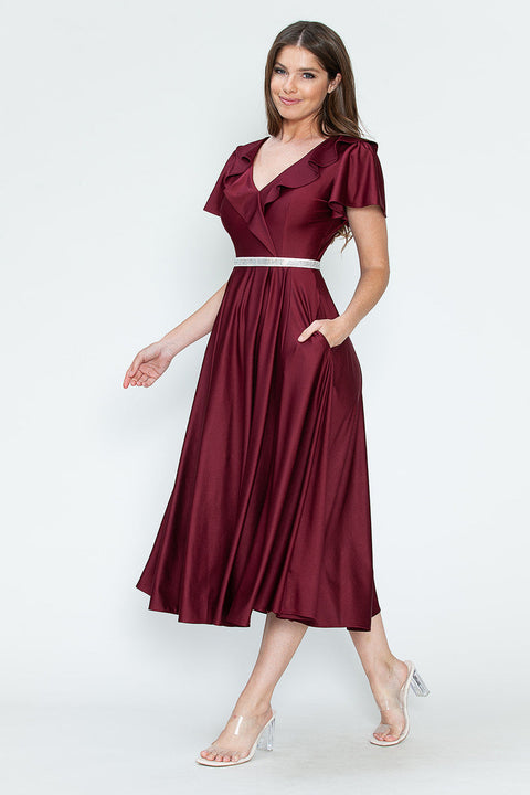 Short Ruffle Pleated Midi Cocktail Dress Lenovia 5295