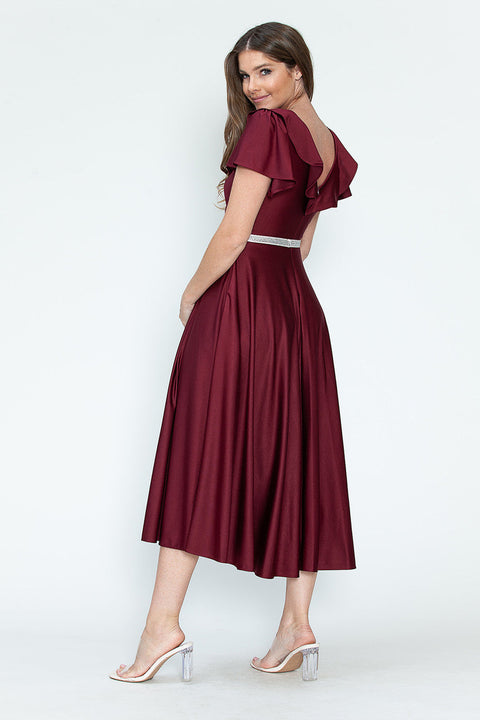 Short Ruffle Pleated Midi Cocktail Dress Lenovia 5295