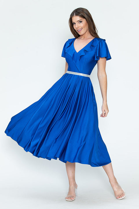 Short Ruffle Pleated Midi Cocktail Dress Lenovia 5295