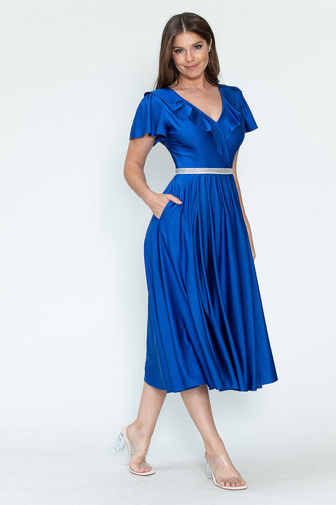 Short Ruffle Pleated Midi Cocktail Dress Lenovia 5295