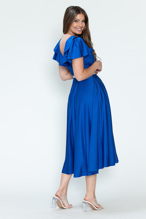 Short Ruffle Pleated Midi Cocktail Dress Lenovia 5295