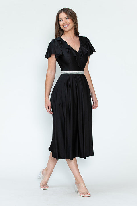 Short Ruffle Pleated Midi Cocktail Dress Lenovia 5295