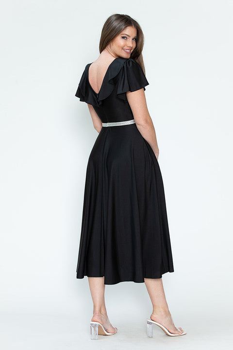 Short Ruffle Pleated Midi Cocktail Dress Lenovia 5295