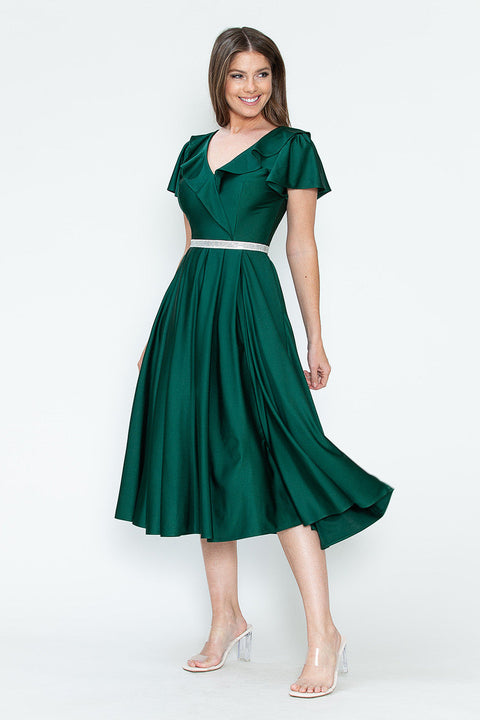 Short Ruffle Pleated Midi Cocktail Dress Lenovia 5295
