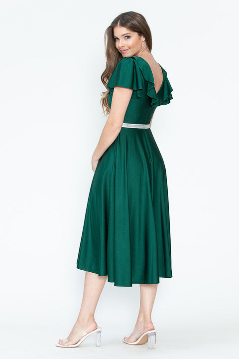 Short Ruffle Pleated Midi Cocktail Dress Lenovia 5295