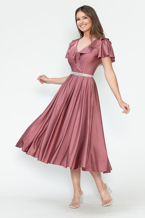 Short Ruffle Pleated Midi Cocktail Dress Lenovia 5295