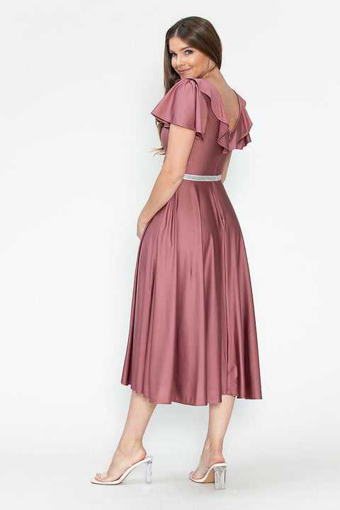 Short Ruffle Pleated Midi Cocktail Dress Lenovia 5295