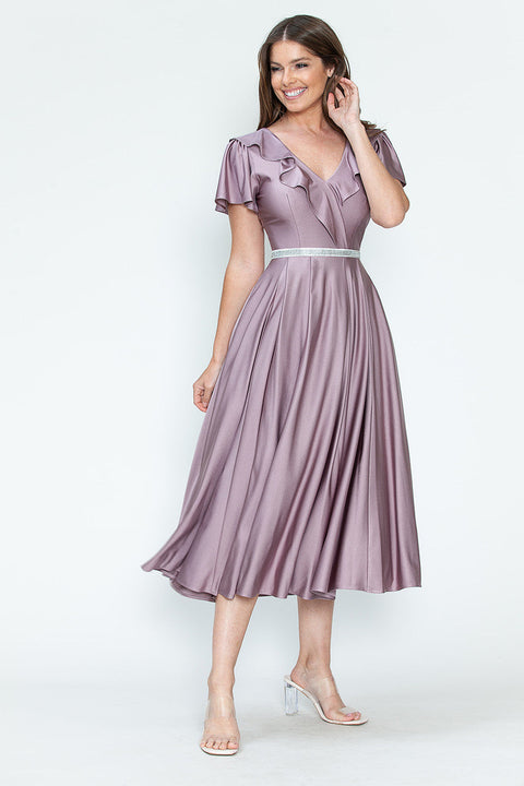 Short Ruffle Pleated Midi Cocktail Dress Lenovia 5295