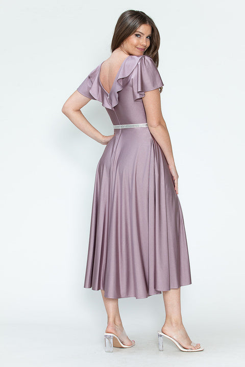 Short Ruffle Pleated Midi Cocktail Dress Lenovia 5295