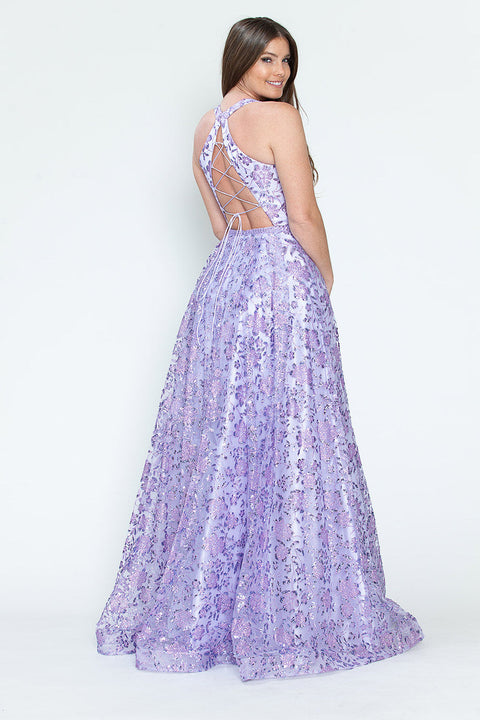 Long Formal Prom Sequin A Line Dress Lenovia 8240