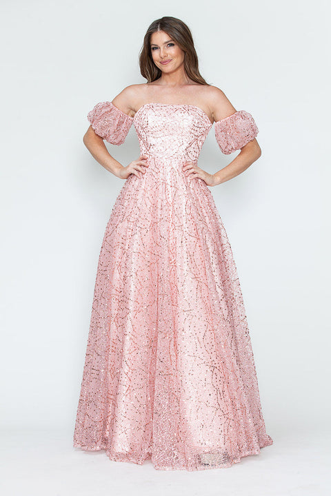 Long Formal A Line Prom Glitter Dress Lenovia 8242