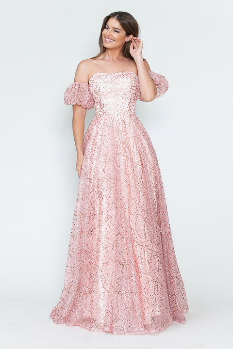 Long Formal A Line Prom Glitter Dress Lenovia 8242