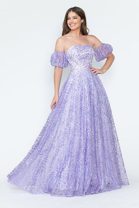 Long Formal A Line Prom Glitter Dress Lenovia 8242