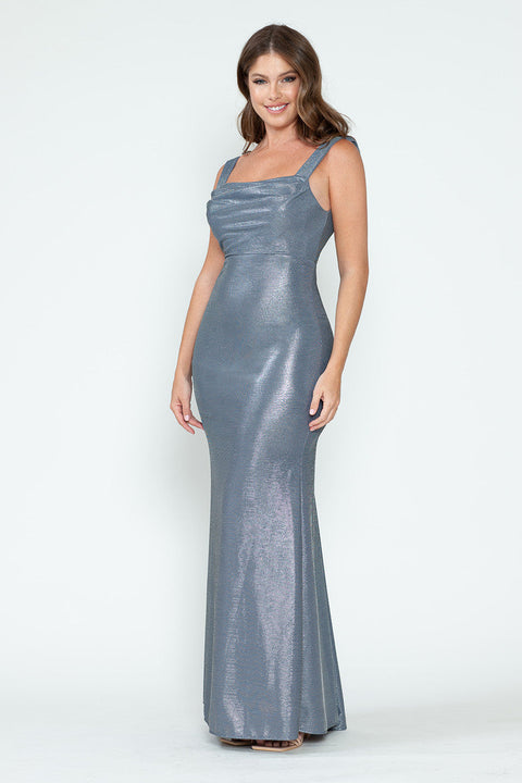 Long Formal Prom Fitted Metallic Dress Lenovia 5314