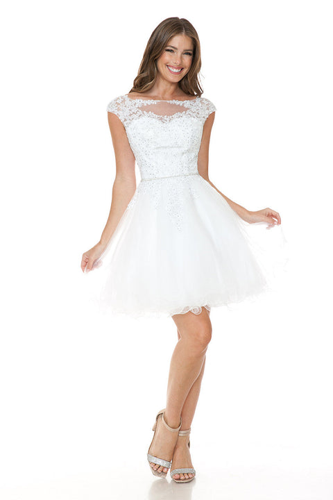 Short A Line Wedding Lace Applique Dress Lenovia 8177