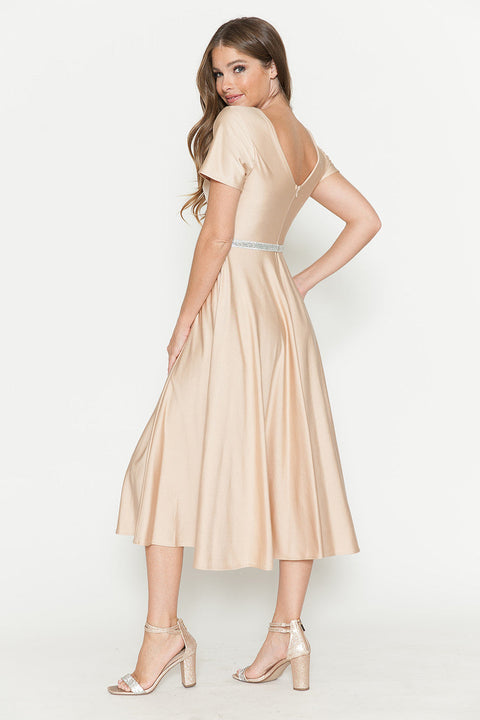 Tea Length Pleated Cocktail Dress Lenovia 5274