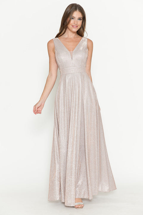 Pleated Long Metallic Formal Prom Dress Lenovia 5256