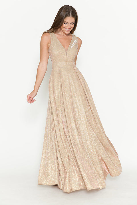 Pleated Long Metallic Formal Prom Dress Lenovia 5256
