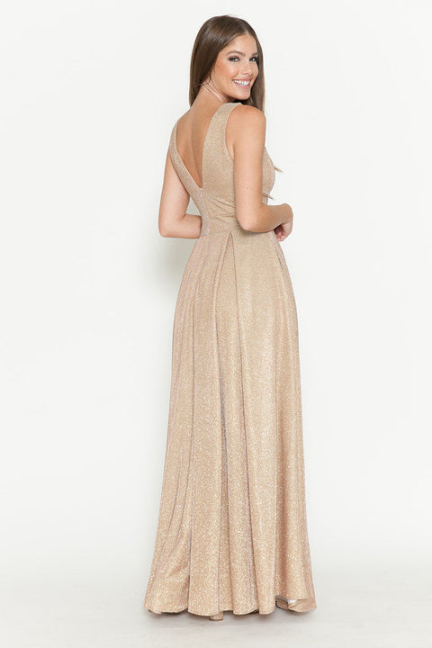 Pleated Long Metallic Formal Prom Dress Lenovia 5256
