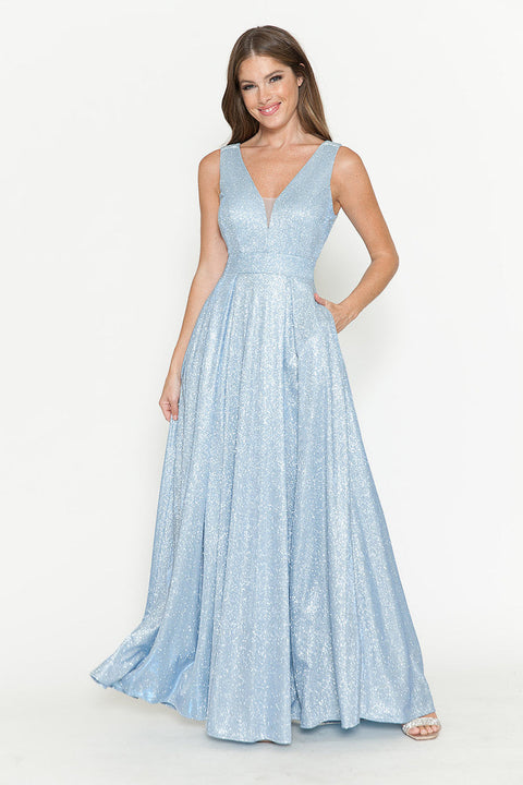 Pleated Long Metallic Formal Prom Dress Lenovia 5256