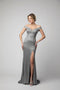 Juno 0938: Stunning Metallic Off-Shoulder Slit Gown