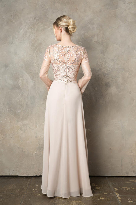Long-Sleeve A-Line Gown with Sequin Embroidery by Juno 0960