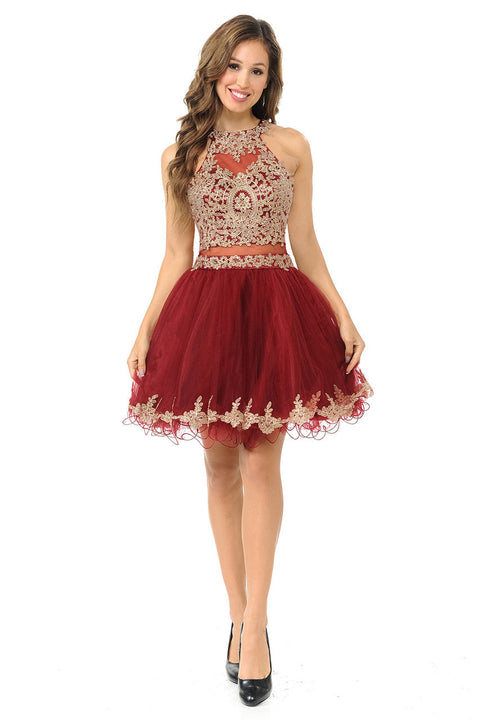 Short Homecoming Lace Applique Cocktail Dress Lenovia 8015