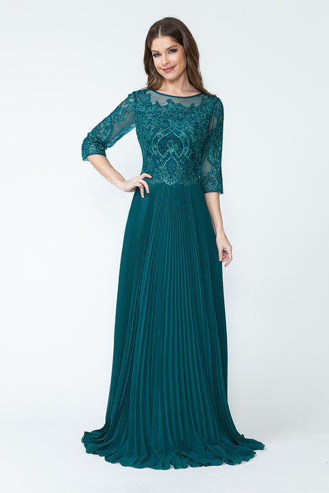 Pleated Long Formal Mother of the Bride Dress Lenovia 8145
