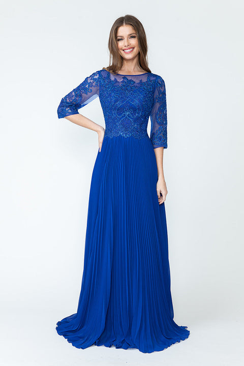 Pleated Long Formal Mother of the Bride Dress Lenovia 8145