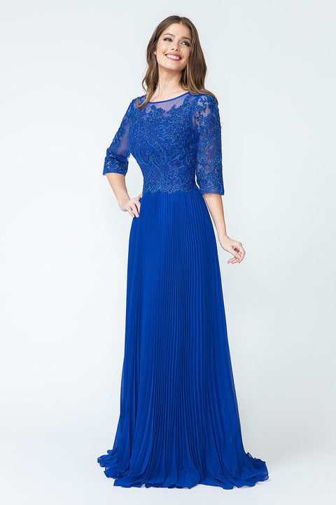Pleated Long Formal Mother of the Bride Dress Lenovia 8145