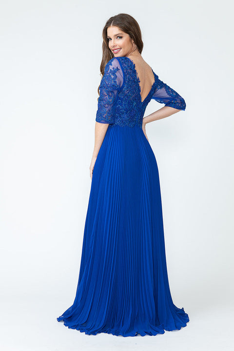 Pleated Long Formal Mother of the Bride Dress Lenovia 8145