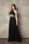 Juno 1029's A-line Chiffon Gown with Gold Embroidered Halter