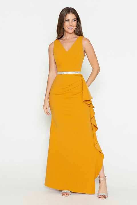 Long Ruffle Slit Formal Dress Lenovia 5287