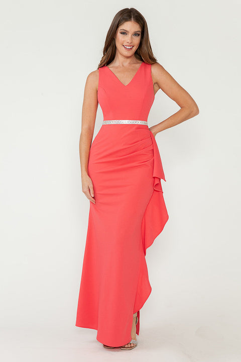 Long Ruffle Slit Formal Dress Lenovia 5287